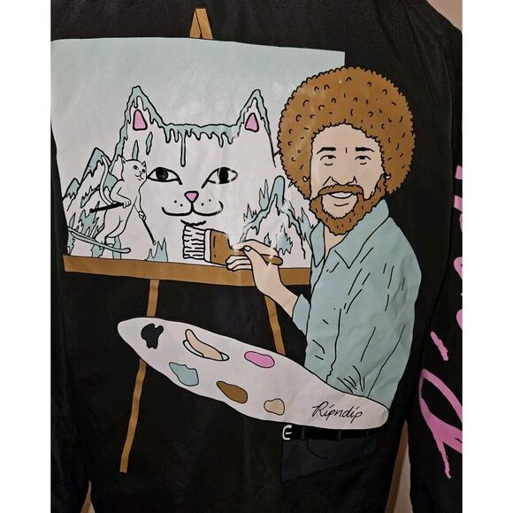 RipNdip Jacket Satin Bob Ross Rain Windbreaker Size Small - Picture 5 of 14